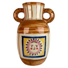 Picasso Pottery Vase, Double Handled Urn form with Sun, Edition Padilla Mexico