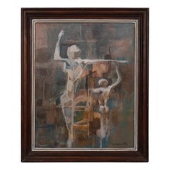 Siglo XX William Goldsmith Óleo cubista sobre lienzo "David y Goliat"