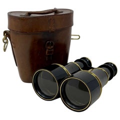 Antique English Brass and Enamel Binoculars in Original Case, Circa 1920-1930.