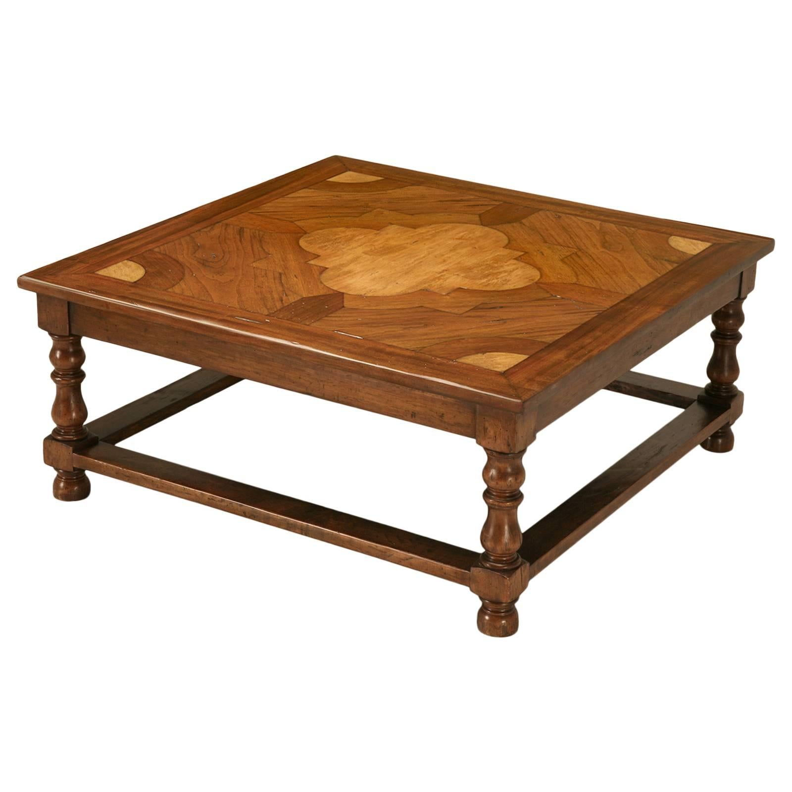 Inlaid French Inspired Square Coffee Table Hand-Crafted by Old Plank in Chicago For Sale