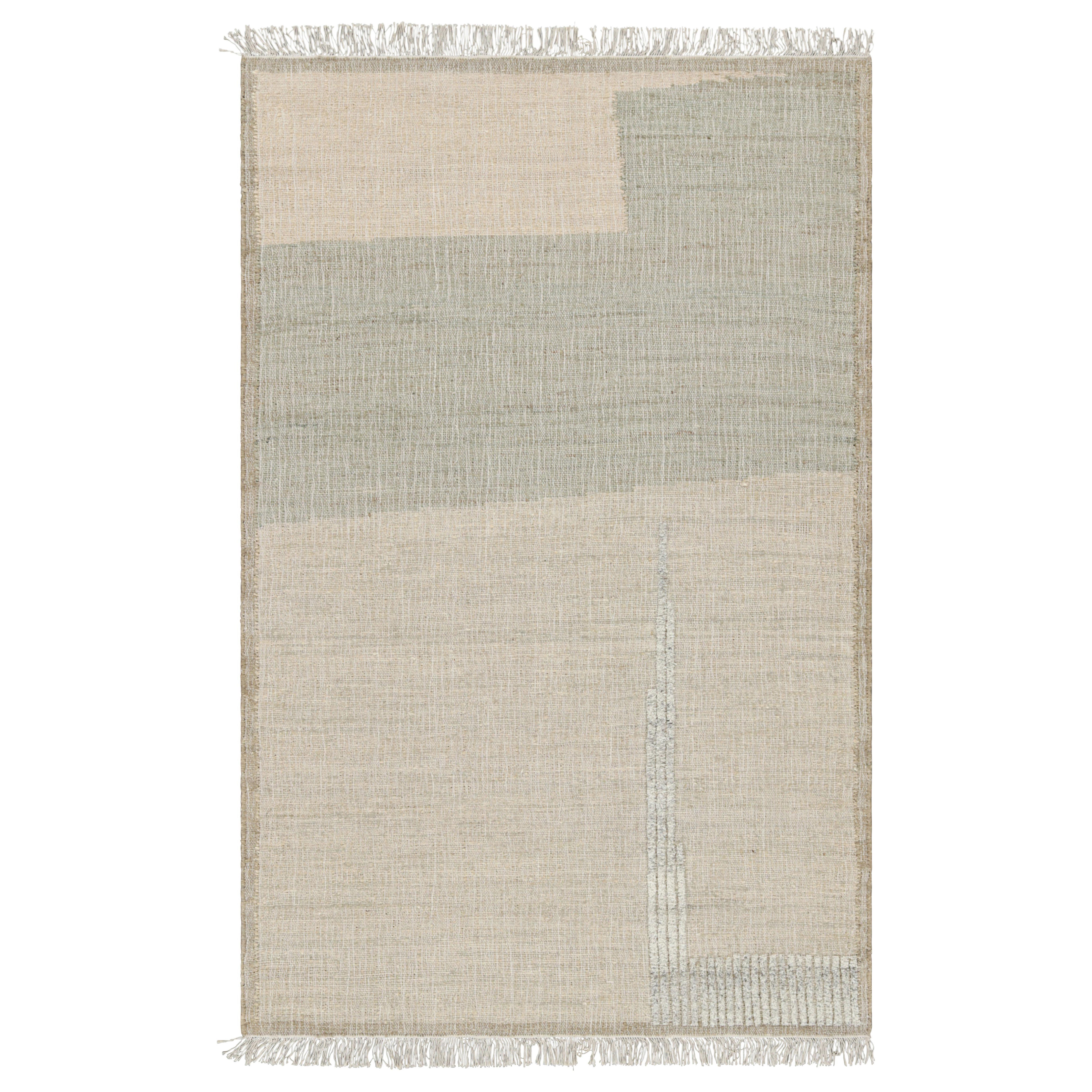 Alfombra de tejido plano Rug & Kilim en beige-marrón con motivos geométricos en verde y blanco en venta