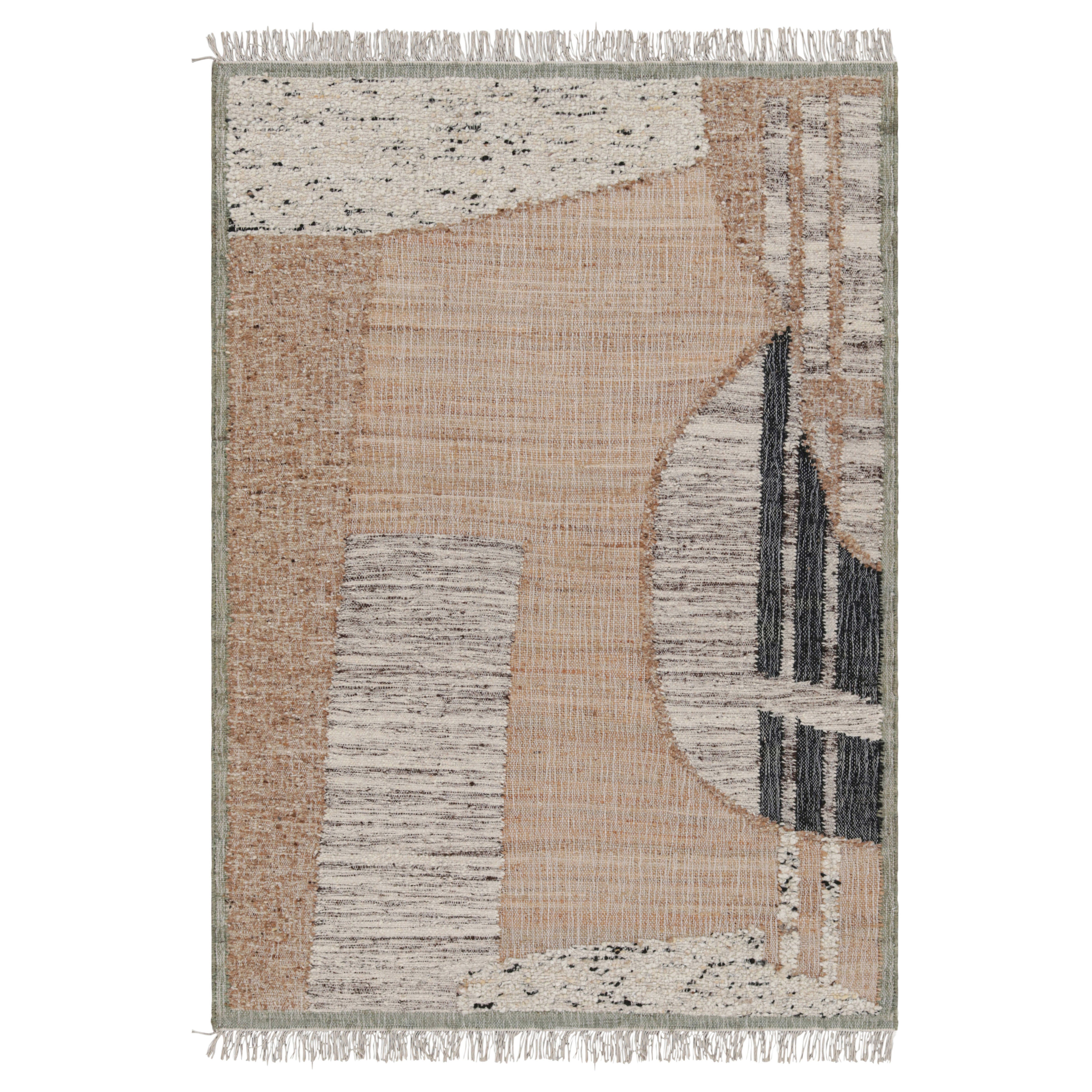 Tejido plano abstracto de Rug & Kilim con motivos geométricos en beige, crema y negro en venta