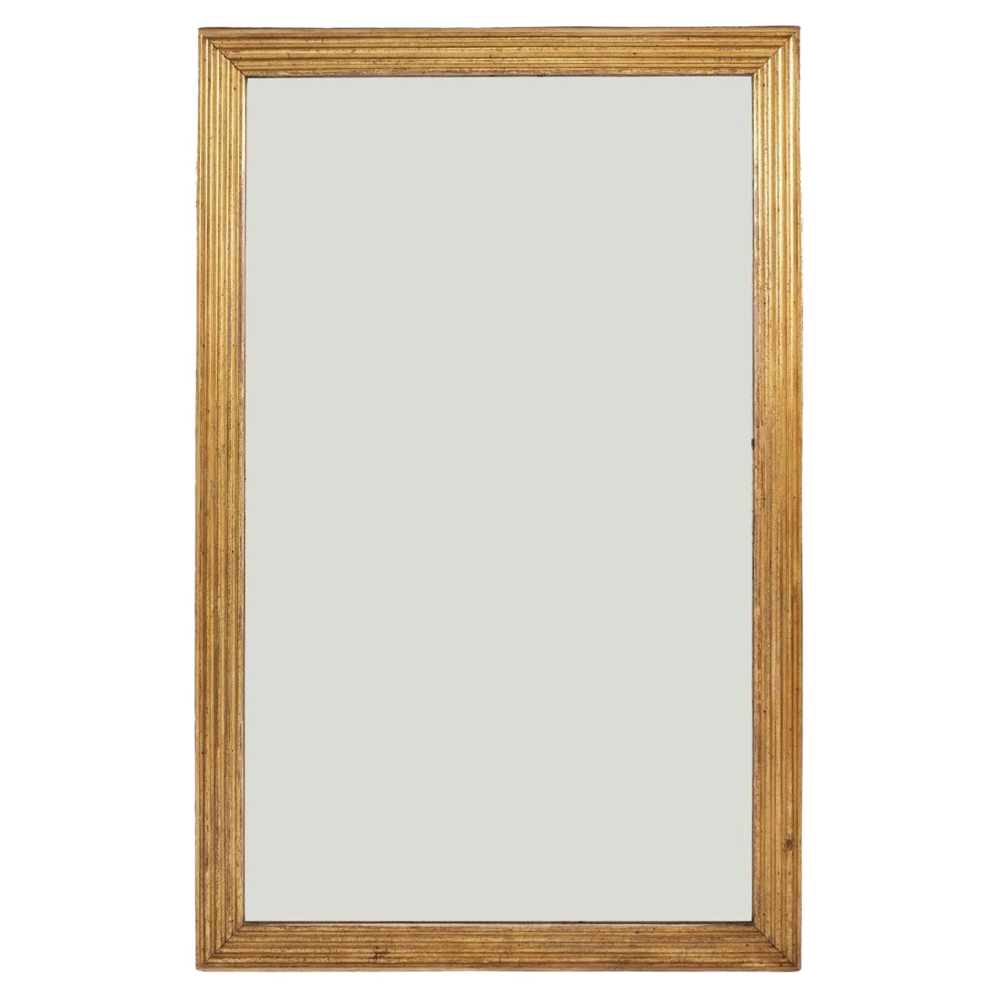 Large Rectangular French Fluted Giltwood Mirror