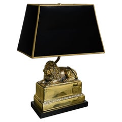 Late 20th Century Neoclassic Brass Lion Low Desk Lamp w/Rectangular Black Shade