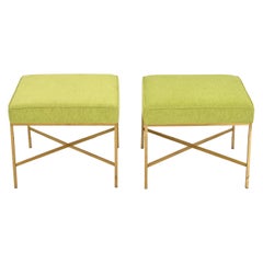 Paul McCobb for Directional X-Base Brass and Upholstered Stools or Ottomans