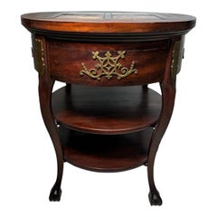 19th Century Inlaid Tile Brass Adorned Tiered Round Eagle Footed Stand