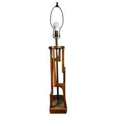 Mid Century Danish Modern Tall Teak and Brass Sculptural Table Lamp
