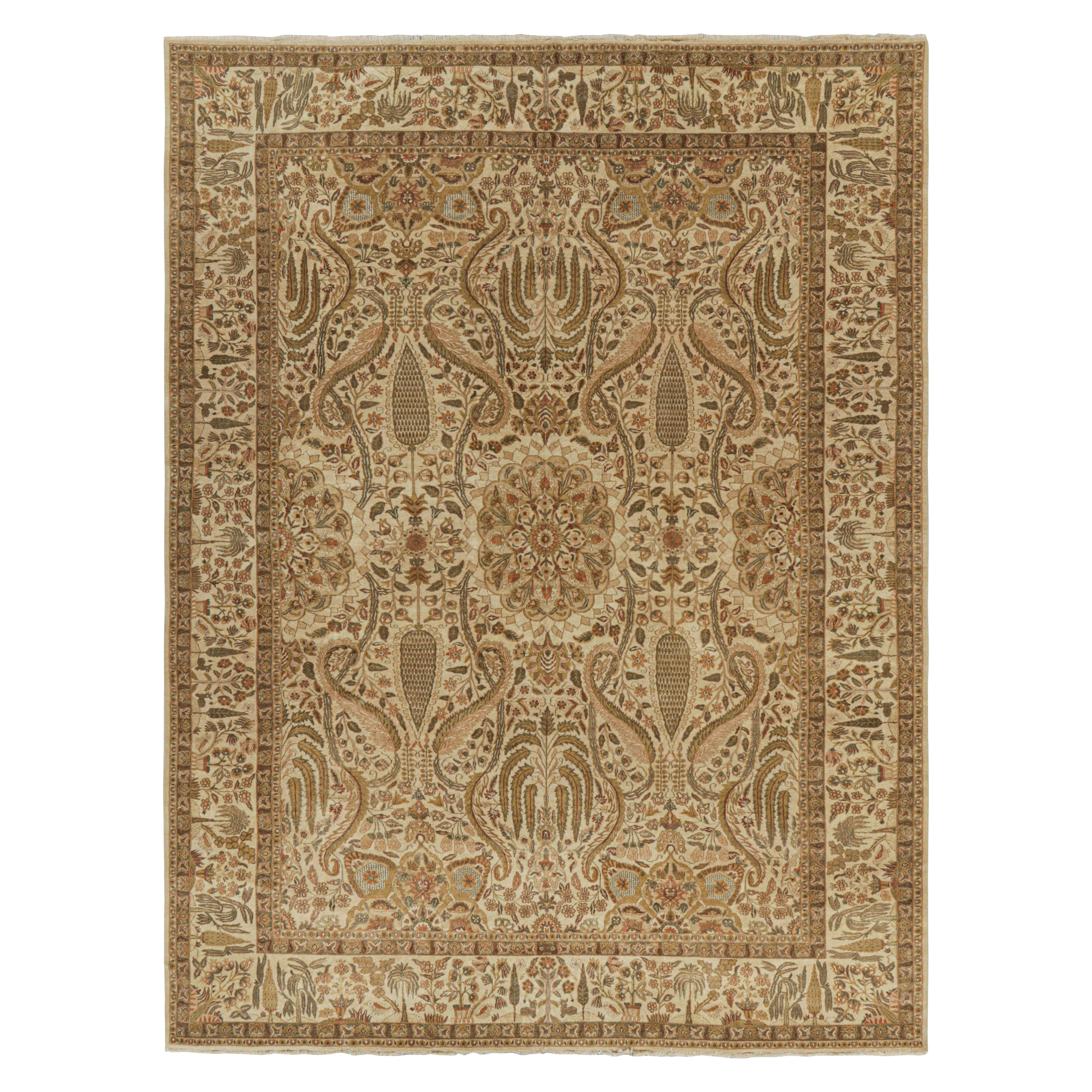 Rug & Kilim's Oversized Persian Tabriz Style Rug in Gold-Green Floral Patterns