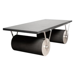 Patrick Naggar Post Modern Cylinder Coffee Table with Marble Top - France 1985