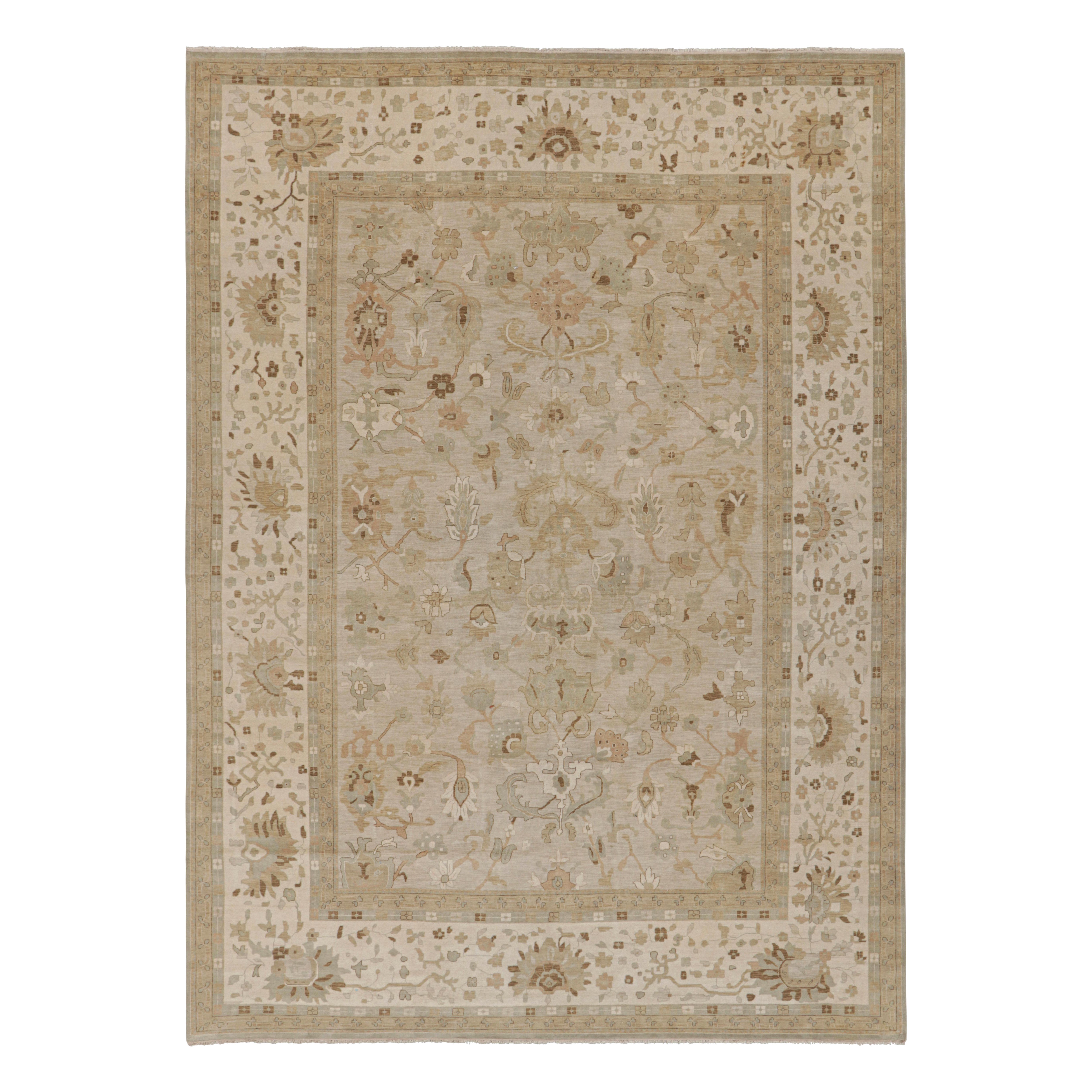 Rug & Kilim’s Oushak Style Rug with Beige-Brown Floral Patterns For Sale