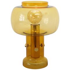 Translucent Table Lamp with Amber Glass attributed to Orrefors, Sweden, 1960s