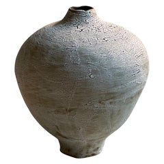 Handmade Coil built Black Clay Vase w White Crawling Texture
