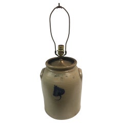 Used Stoneware Lamp made from 3 Gallon Jar Stamped A.K. Ballard Burlington VT