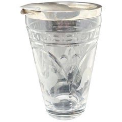 Antico Shaker da Martini americano in argento sterling e cristallo con gallo e fiore di Lis