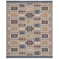 Wool Hand-woven Blue and Gray Flat-Weave Swedish-Inspired Rug