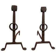 Pair of Arts and Crafts Period Wrought Iron Andirons