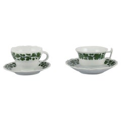 Meissen, Germany, Green Ivy Vine, two large breakfast cups with saucers.