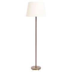Brass and Faux Brown Leather Floor Lamp