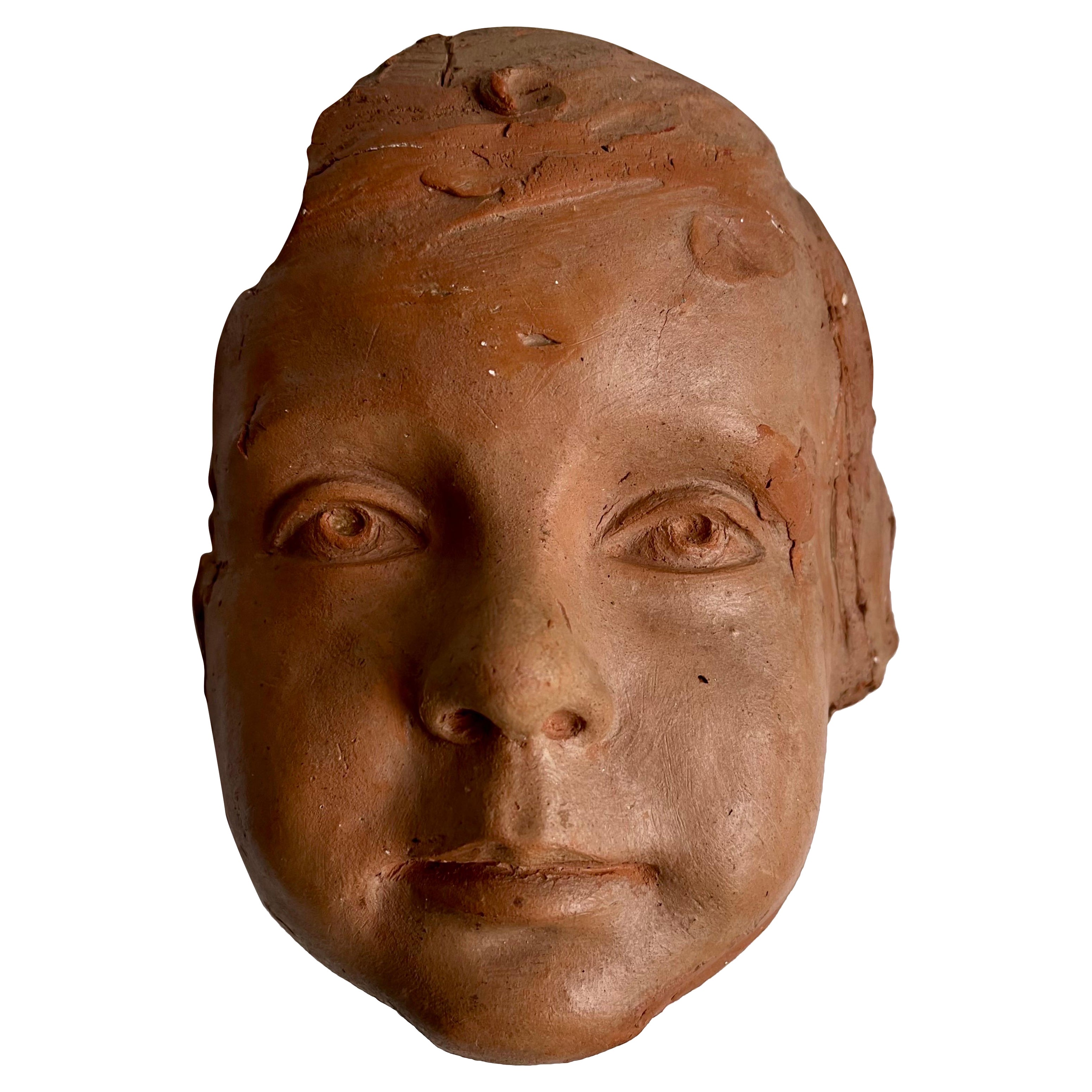 Scultura da parete con volto di bambino dell'artista Eugene Canneel, Belgio