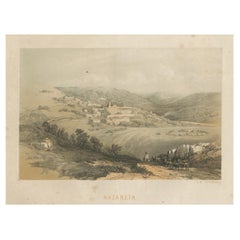 1862 Chromolithographie de Nazareth - Paysage biblique D'après David The