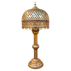 1970s Brass Table Lamp with Openwork Shade