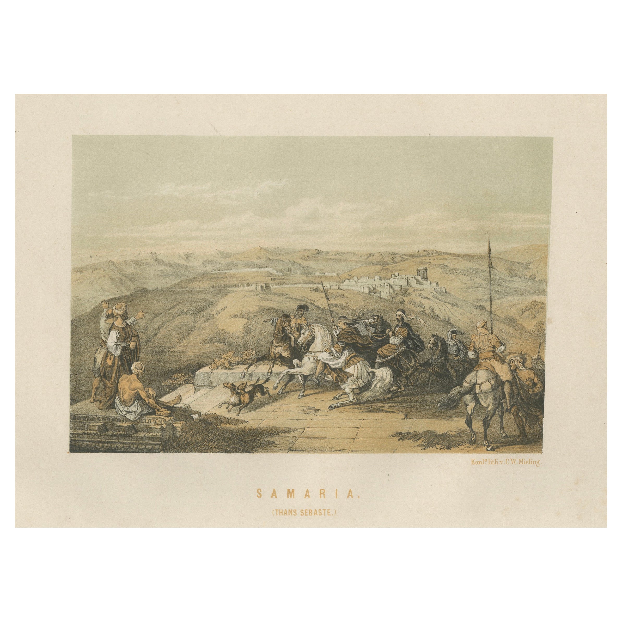 19th-Century Chromolithograph of Samaria, Israël – Historical Biblical Scene For Sale