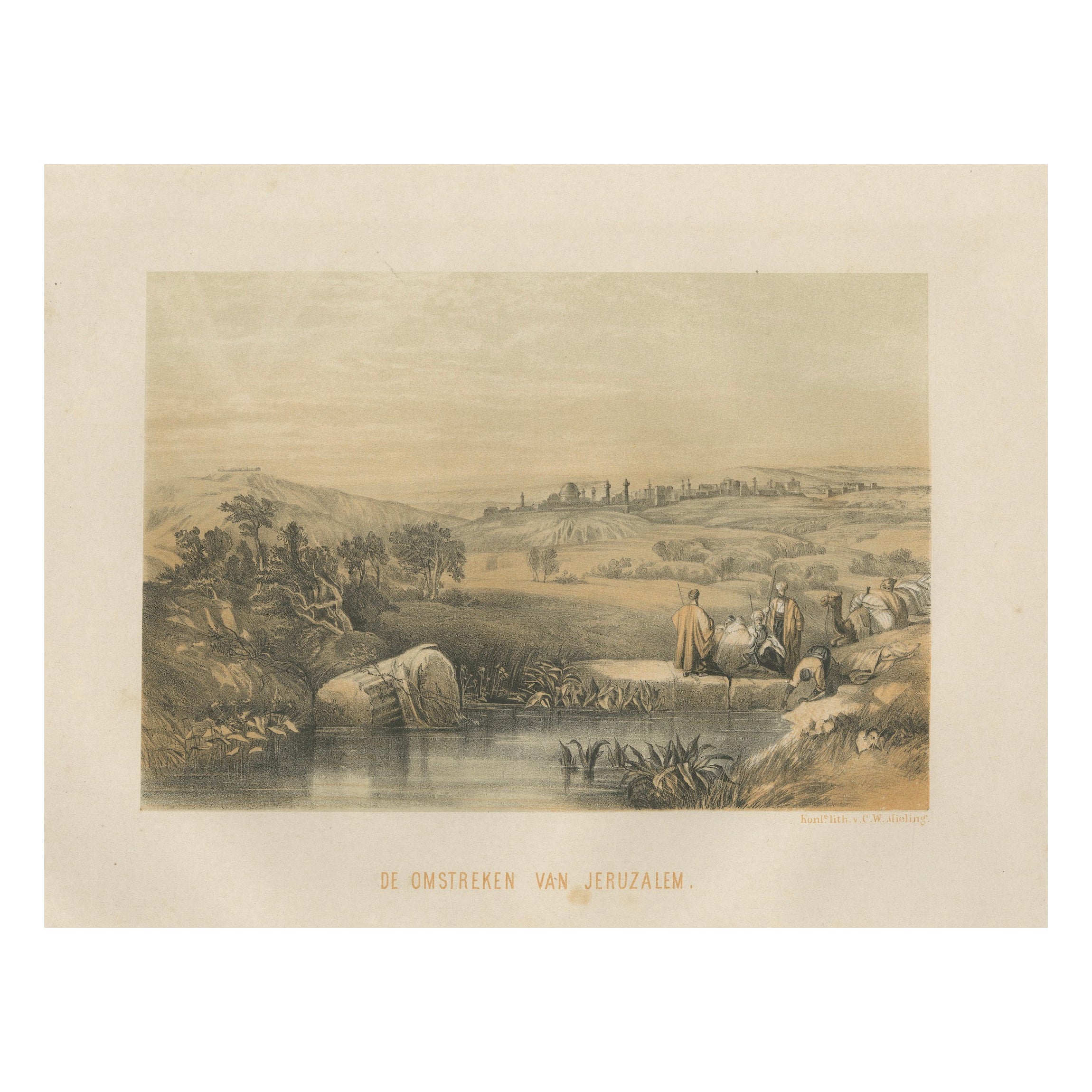 Cromolitografía de los alrededores de Jerusalén - Paisaje bíblico, ca.1862