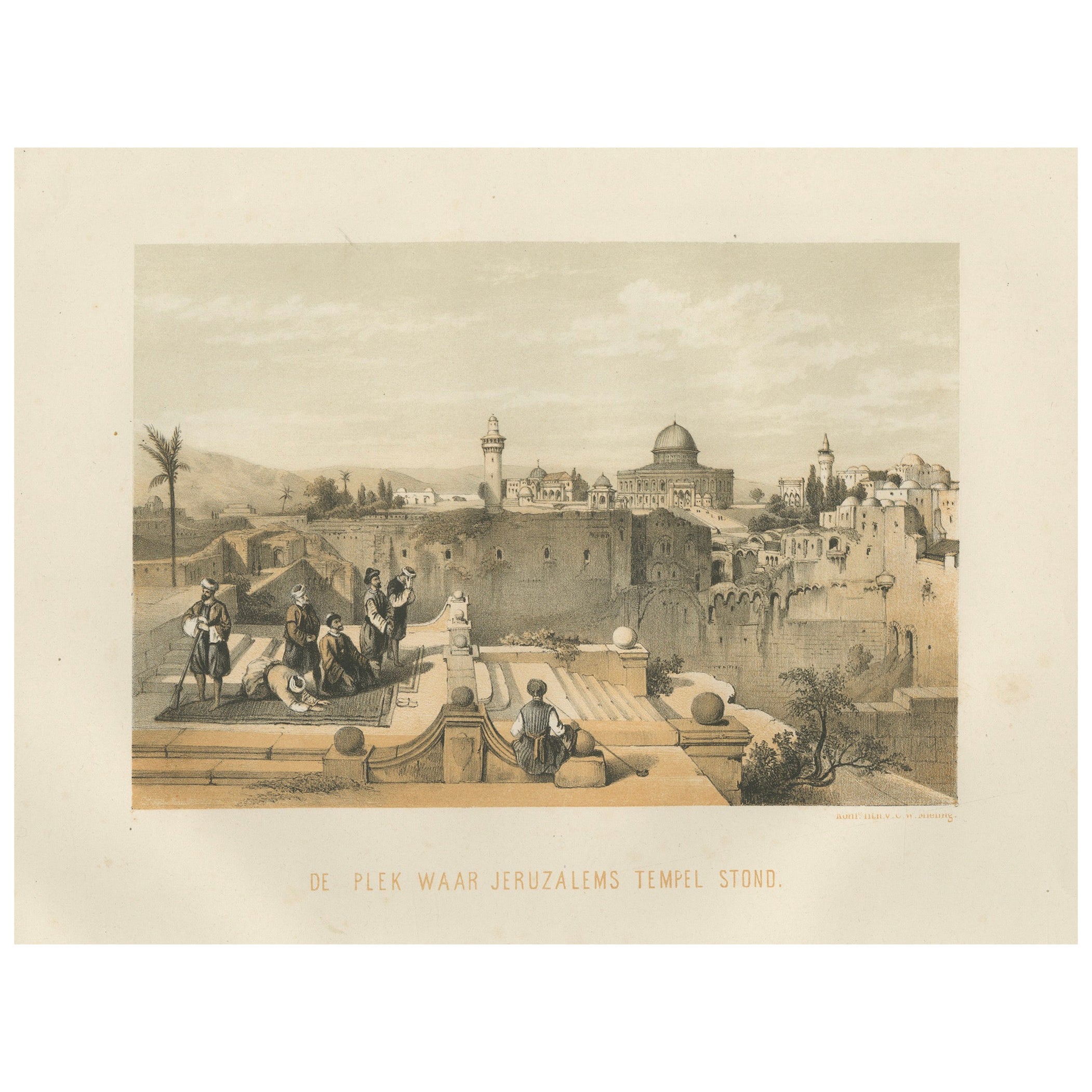 Cromolitografía del Monte del Templo en Jerusalén - Vista histórica de 1862