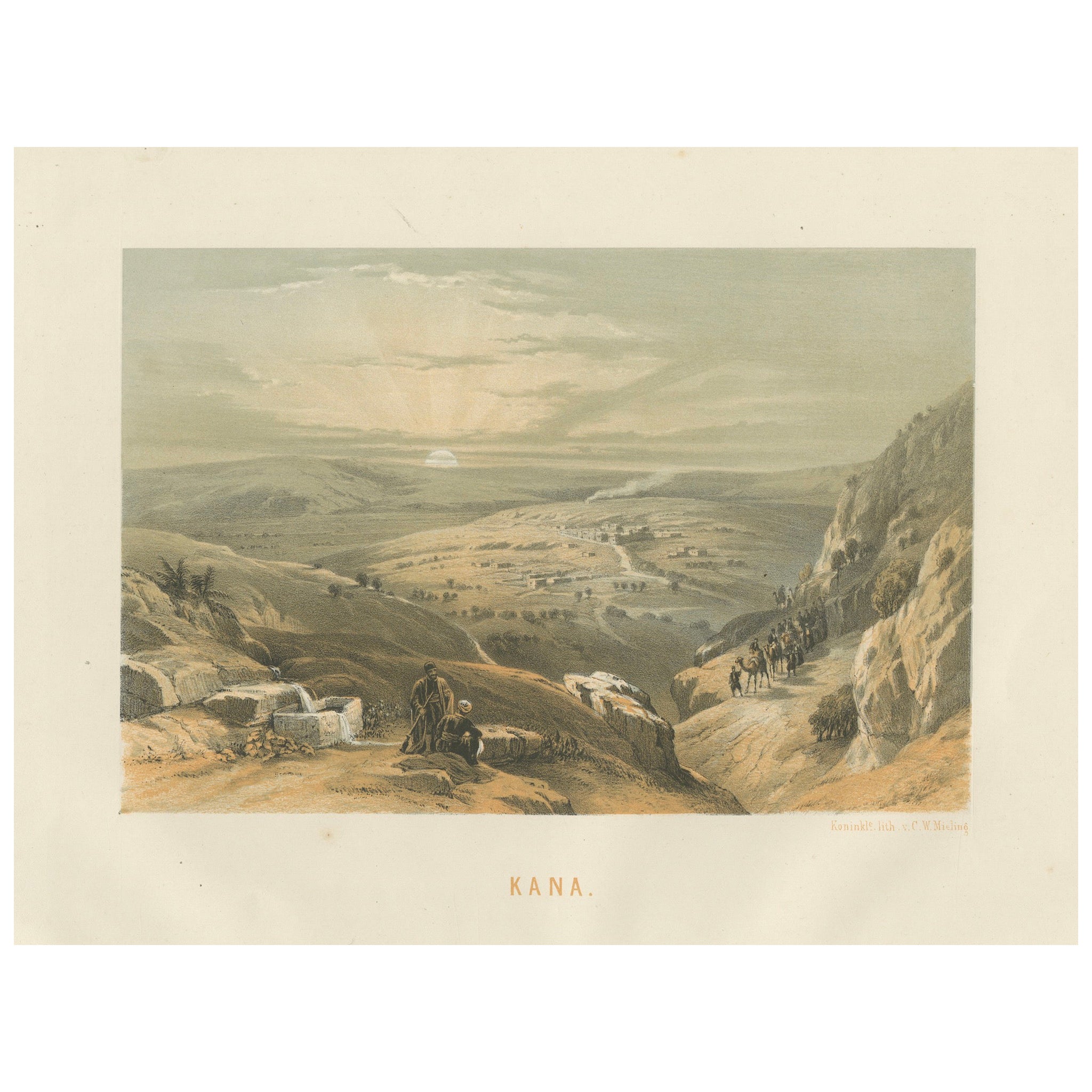 1862 Cromolitografía de Caná - Paisaje bíblico en el sur del Líbano en venta