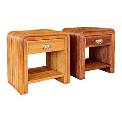 Mid-20th Century Organic Modern Pencil Reed Rattan Waterfall Nightstands Manner