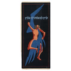 Tapisserie picturale juive vintage dans les tons orange, bleu et noir  Rug & Kilim