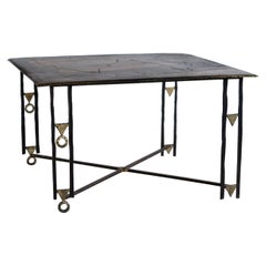 Mesa de comedor de hierro forjado con hojas doradas de Jean-Jacques Argueyrolles