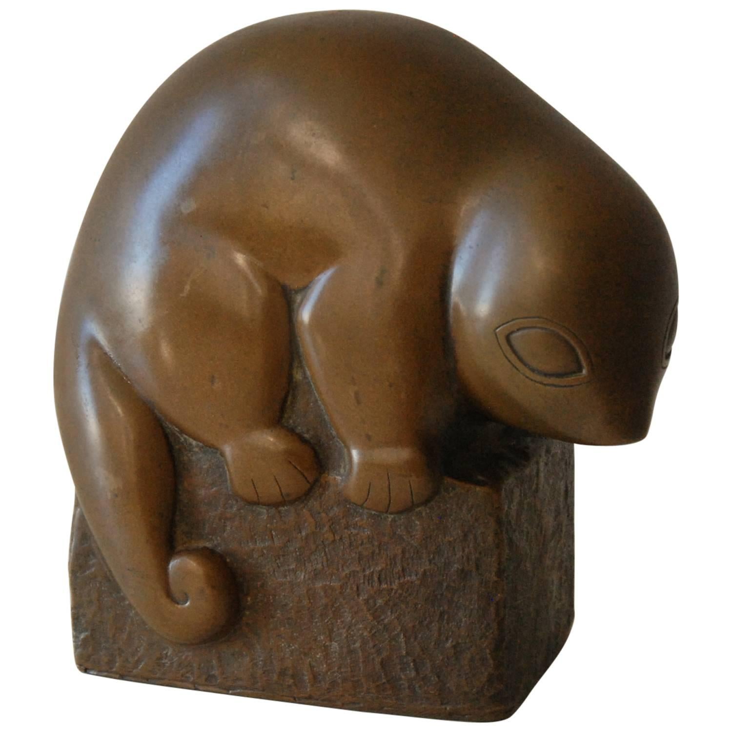 Marian Weisberg Copper Stylized Lemur Sculpture United States, circa 1940 For Sale