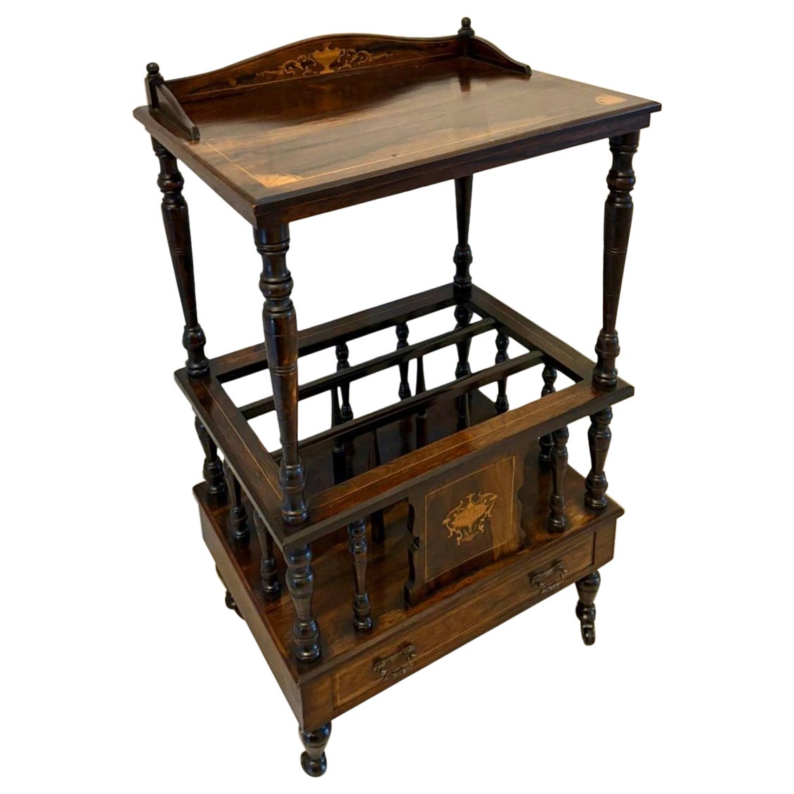 Antique Victorian Quality Rosewood Inlaid Canterbury