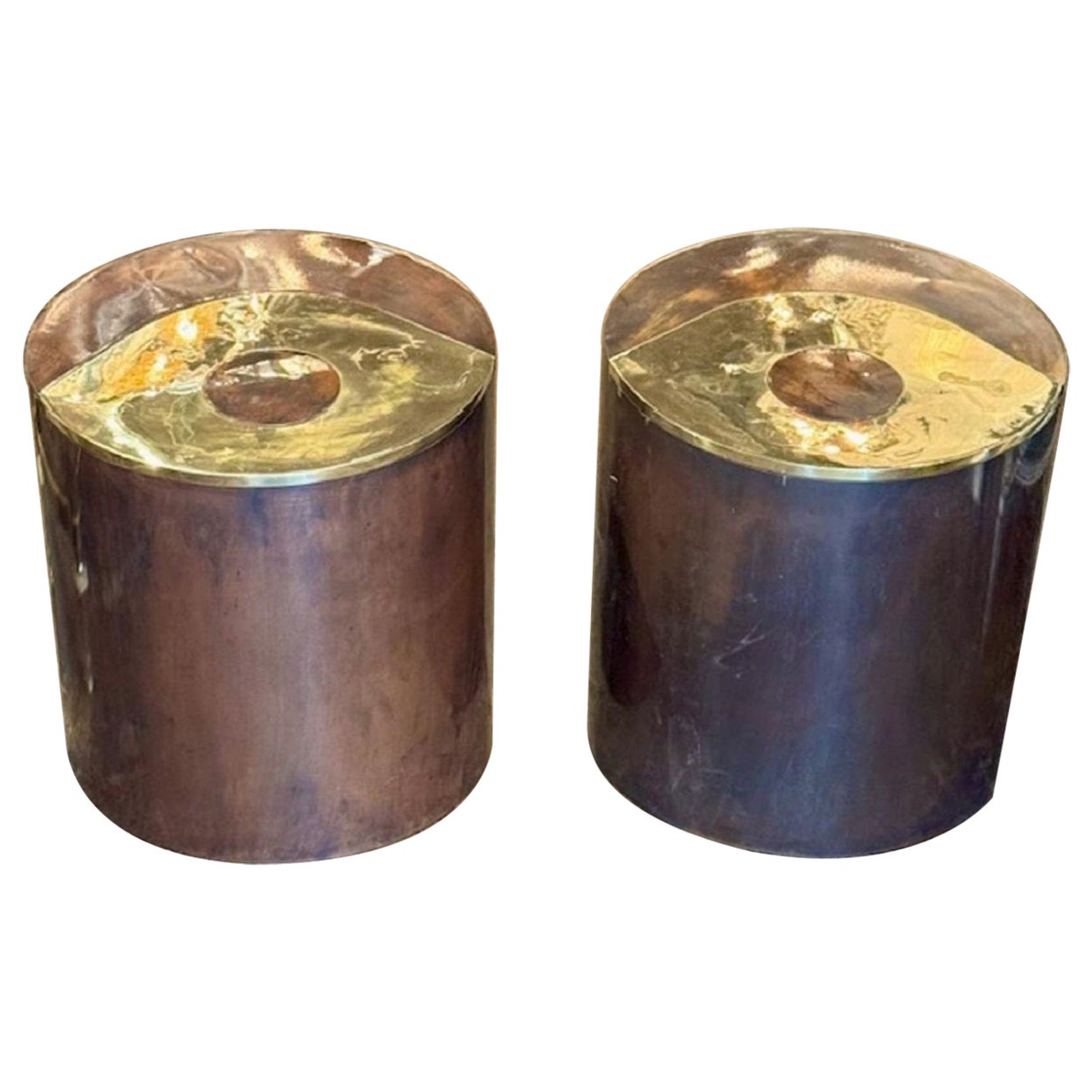 Paire de tables d'appoint Bullseye en laiton de conception Paul Evans en vente