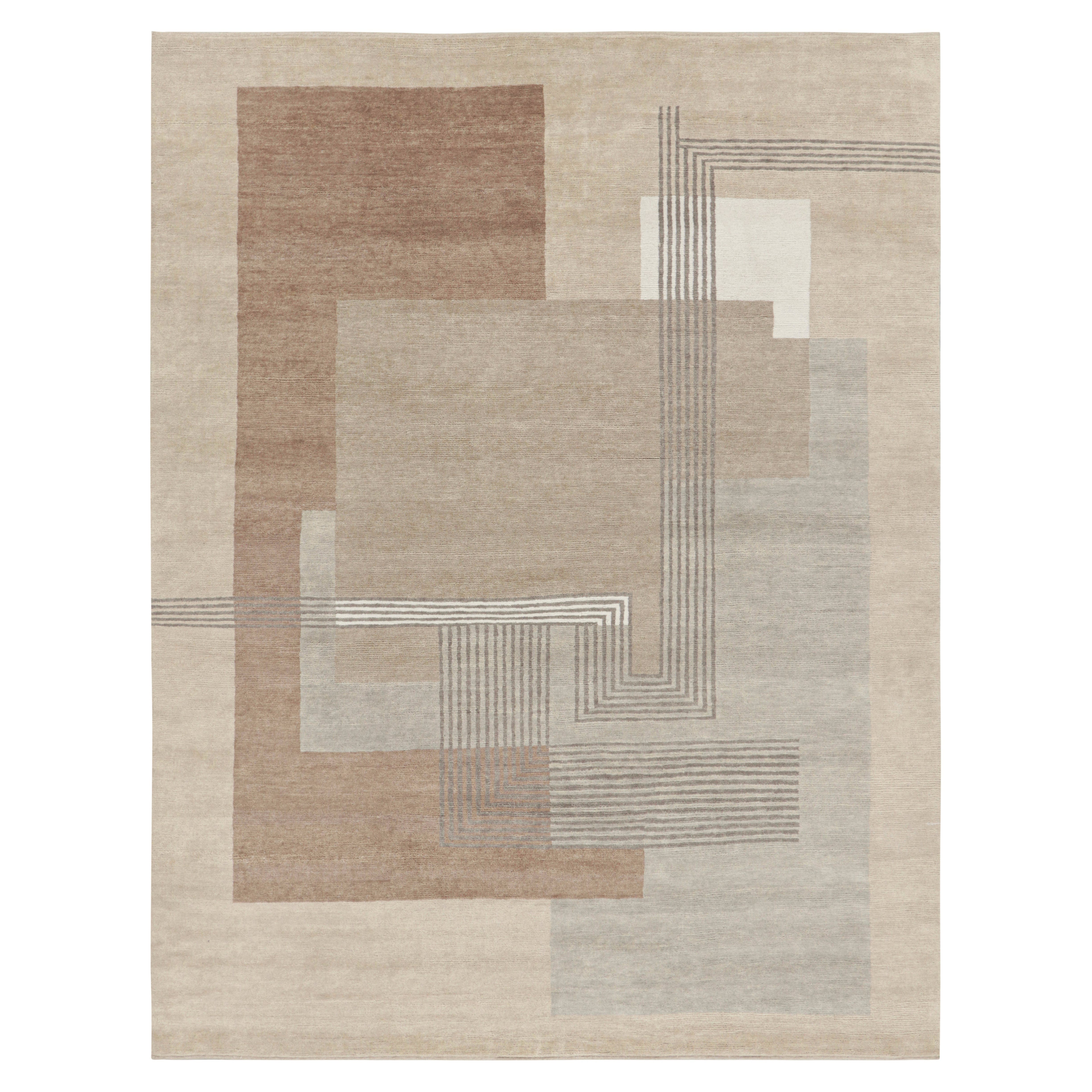 Rug & Kilim’s French Art Deco Style Rug in Beige-Brown with Geometric Patterns