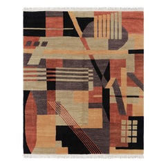Rug & Kilim’s Art Deco Style Rug in Brown and Black with Geometric Patterns