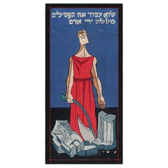 Tapisserie picturale juive vintage dans les tons rouges, bleus et noirs  Rug & Kilim