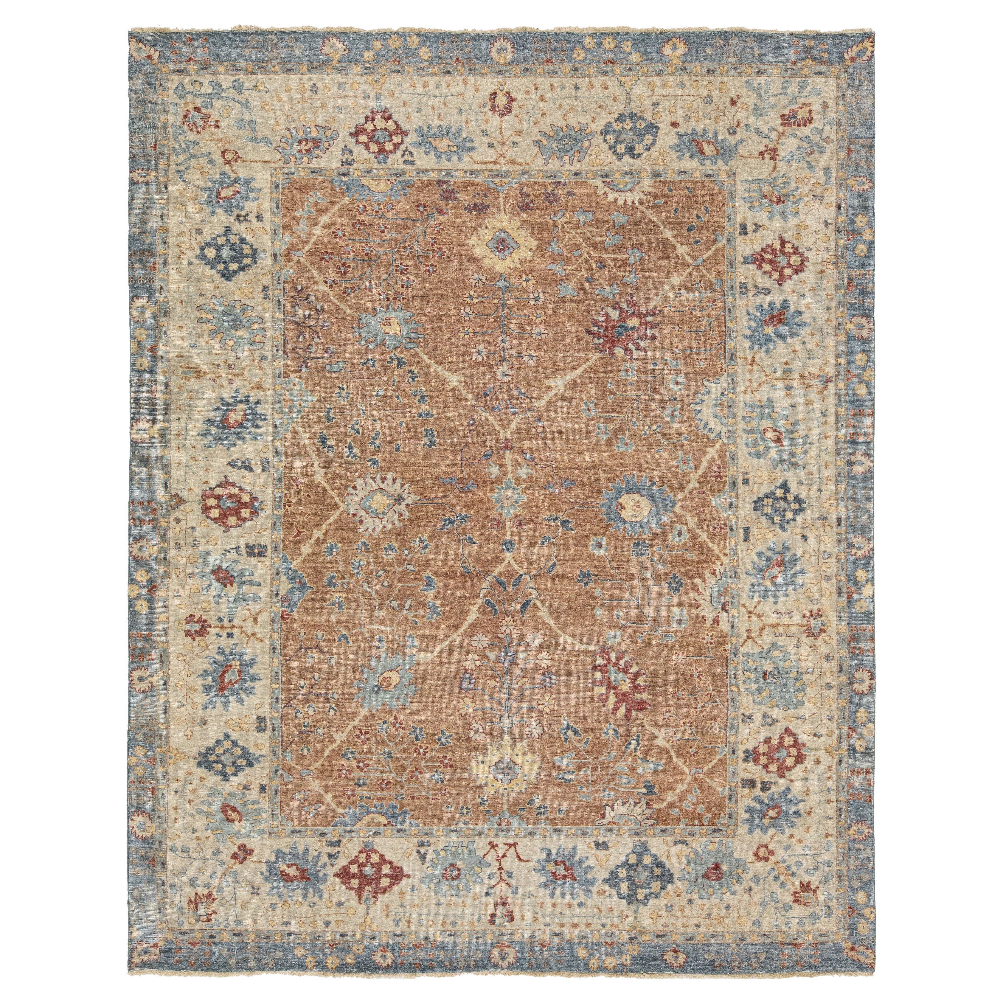 Apadana's Modern Tabriz Style Handmade Indian Wool Rug In Brown