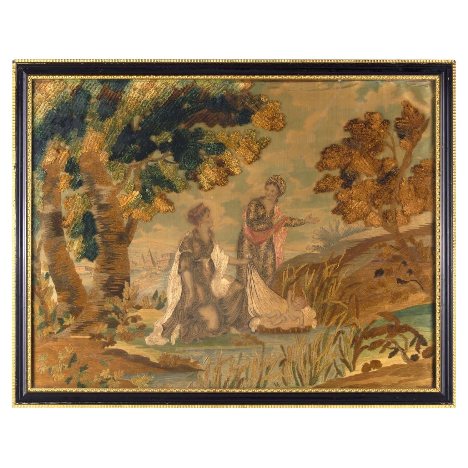 18th Century Stumpwork & Silk Embroidery of Baby Moses