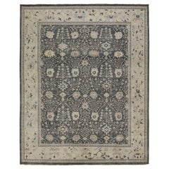Apadana's Modern Mahal Style Handmade Indian Wool Rug in Gray