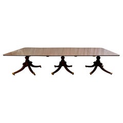 Antique English Mahogany Three Pedestal Dining Table, Circa 1880-1900.