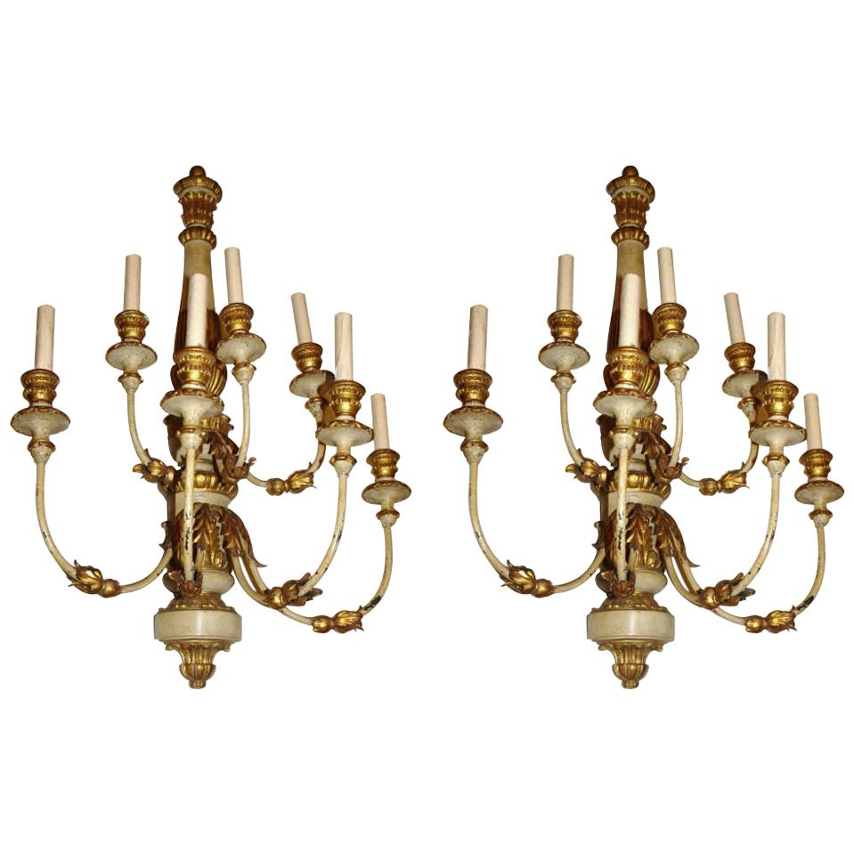 Large Neoclassic Carved Wood Sconces For Sale