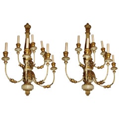 Large Neoclassic Carved Wood Sconces