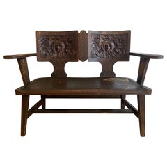c1910 Art Nouveau Symbolist Oak Bench Settee by the George Arndt Chair Company