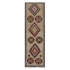 Antique Persian Kilim Runner Rug in Colorful Geometric Medallions  Rug & Kilim