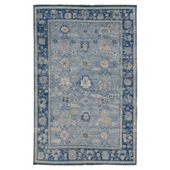 Apadana's Modern Tabriz Style Handmade Indian Wool Rug in Blue