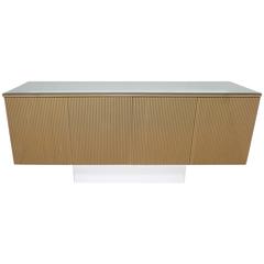 Two-Tone Mirrored and Mylar Front Mid-Century Credenza Attributed to Ello