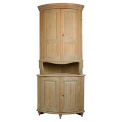 Antique Swedish Corner Cabinet in Gustavian Style with Carved Stylised Flowers