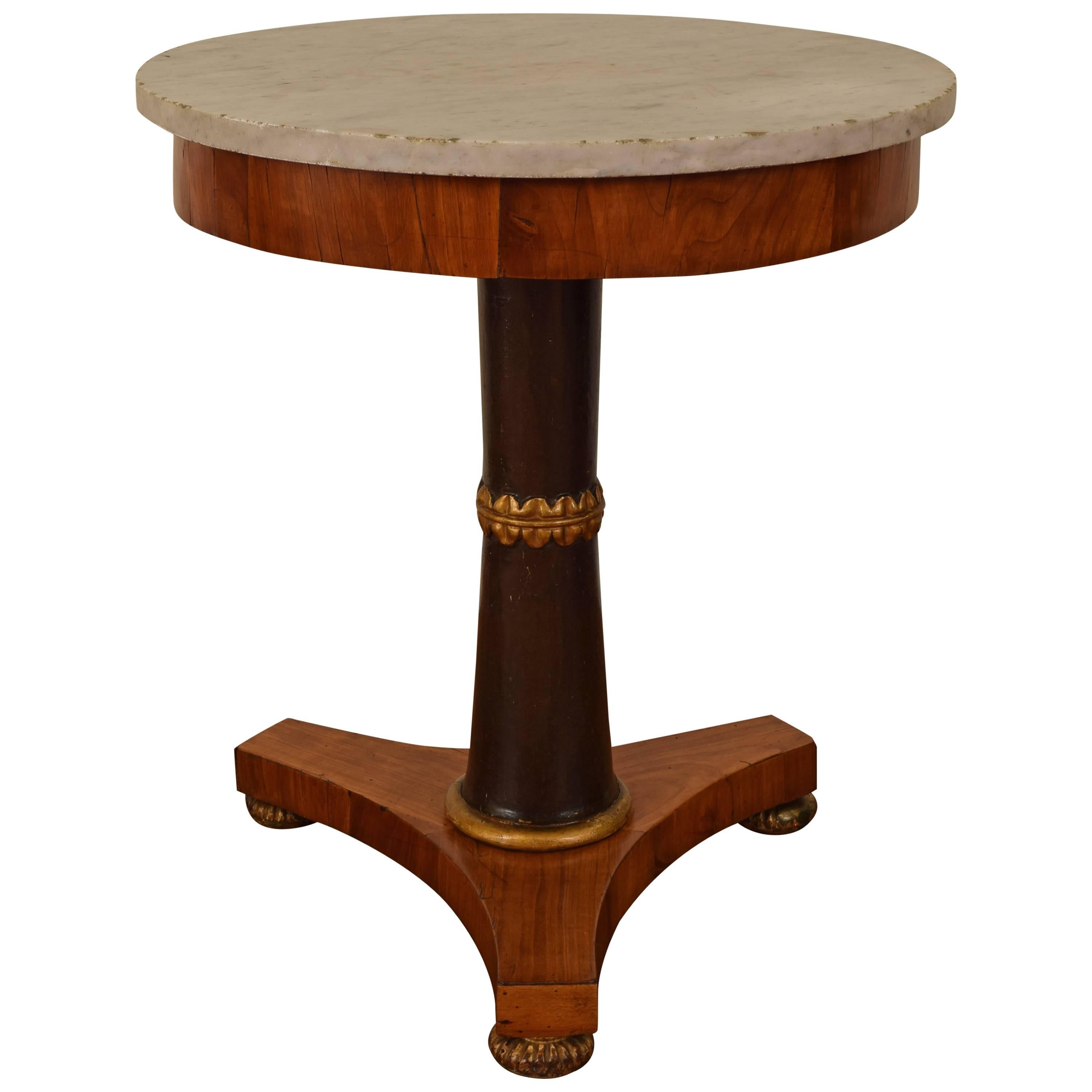 Italian Neoclassic Walnut, Ebonized, Giltwood Marble-Top Center Table
